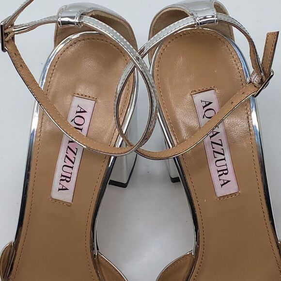 Aquazzura Divine 85MM Metallic Block-Heel Sandals size 37 - Picture 12 of 16
